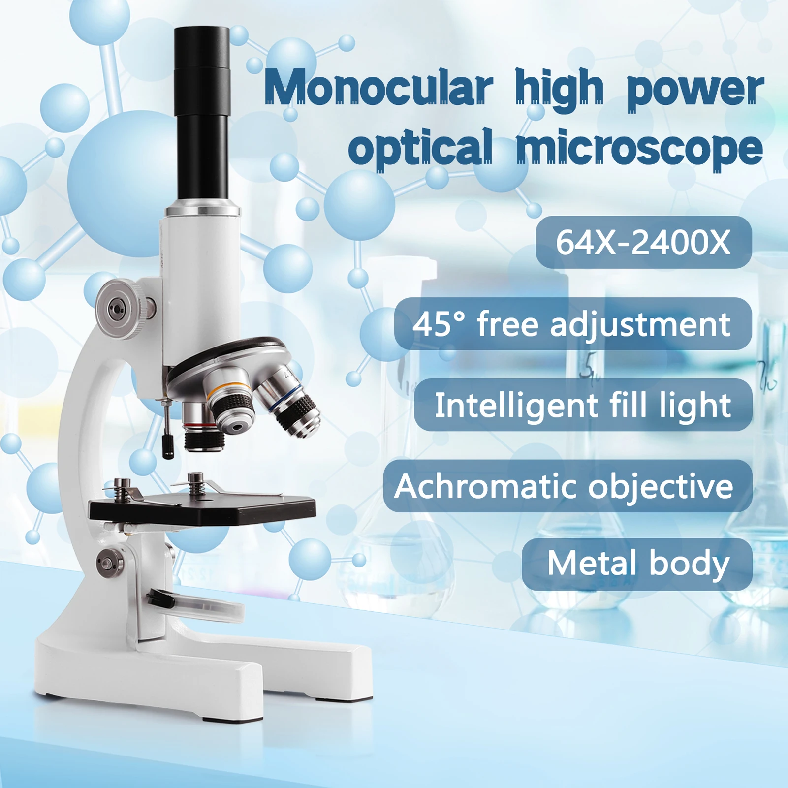

64X-2400X Monocular Microscope Elementary School Children Science Experimental Biological Teaching Digital Monocular Microscope