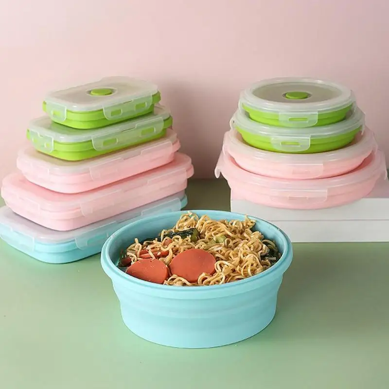 

Collapsible Food Storage Containers Portable Bento Lunch Box Stacking Foldable Silicone Bowls With Lids Foldable Storage Box