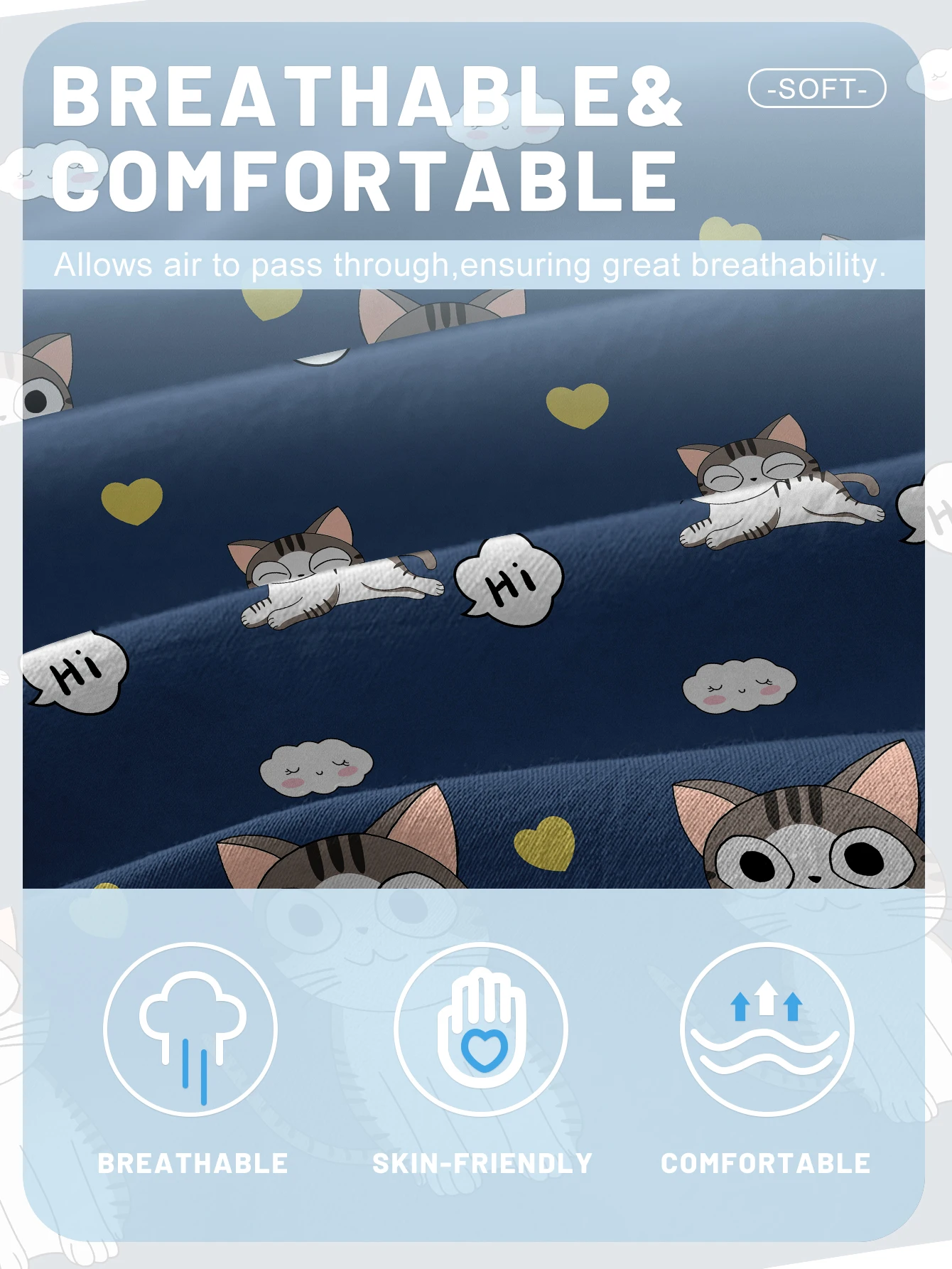 1 Cartoon Cute animal Cat Printed Matte Fitted Sheet, Bedroom Printed Bed Cover, Bedding (Excluding Pillowcases) 5