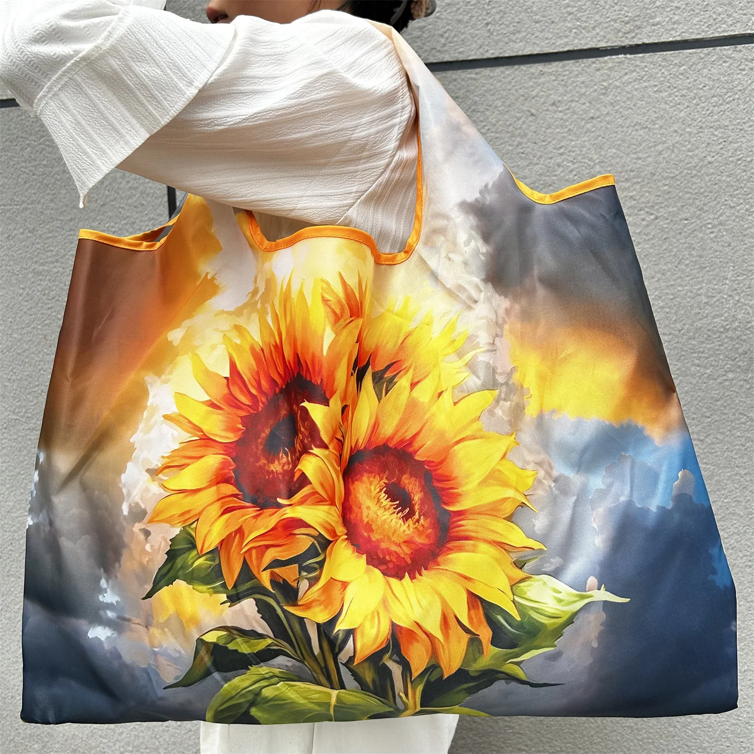 Large Foldable Nylon Shopping Tote - Eco-Friendly Reusable Shoulder Bag with Portable Pouch