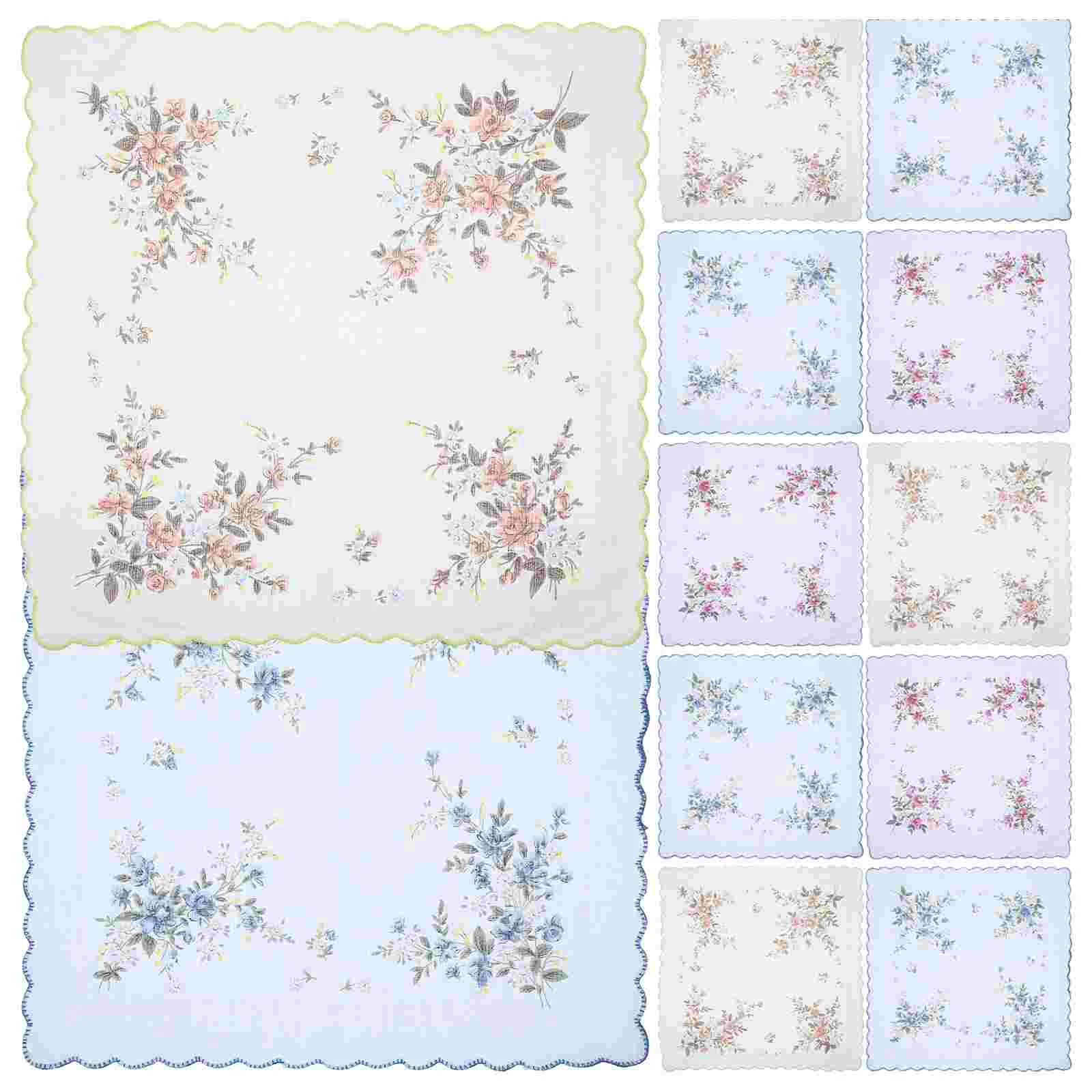 

12pcs Small Handkerchiefs Cotton Handkerchief Flower Printing Handkerchief for Women