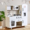Kids Kitchen Playset, Preschool Cooking Kitchen, Toddler Wooden Pretend Play Toy w/Fridge, Stove, Cookware Utensil 1