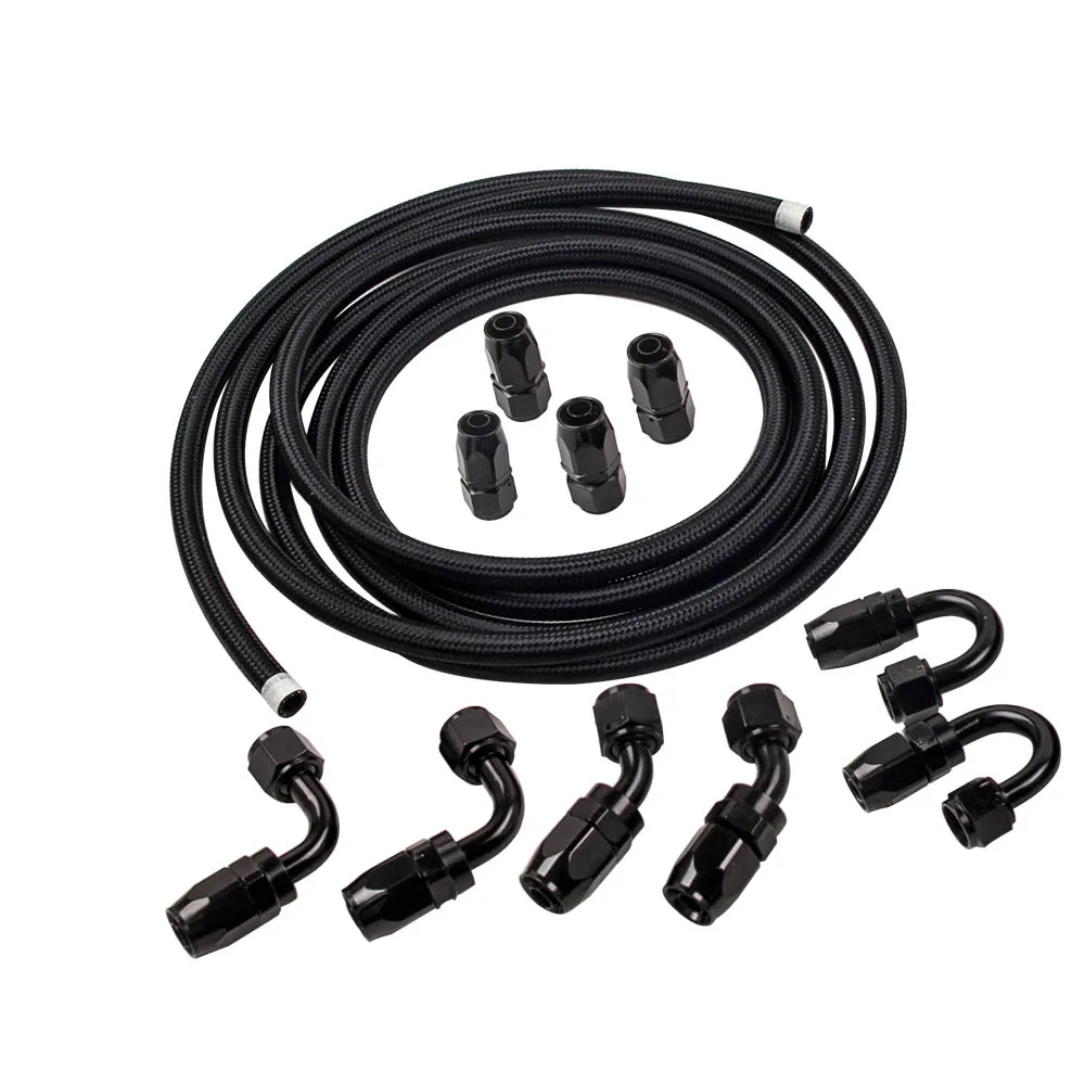 

8AN AN-8 Nylon Stainless Steel OIL FUEL Line Fitting Hose End Adaptor KIT 16FT
