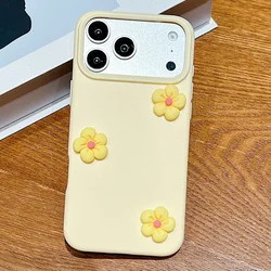 Cute 3D Floral Silicone Shockproof Phone Case - Candy Color Protective Cover with Flower Design - iPhone 15 Plus (Yellow)