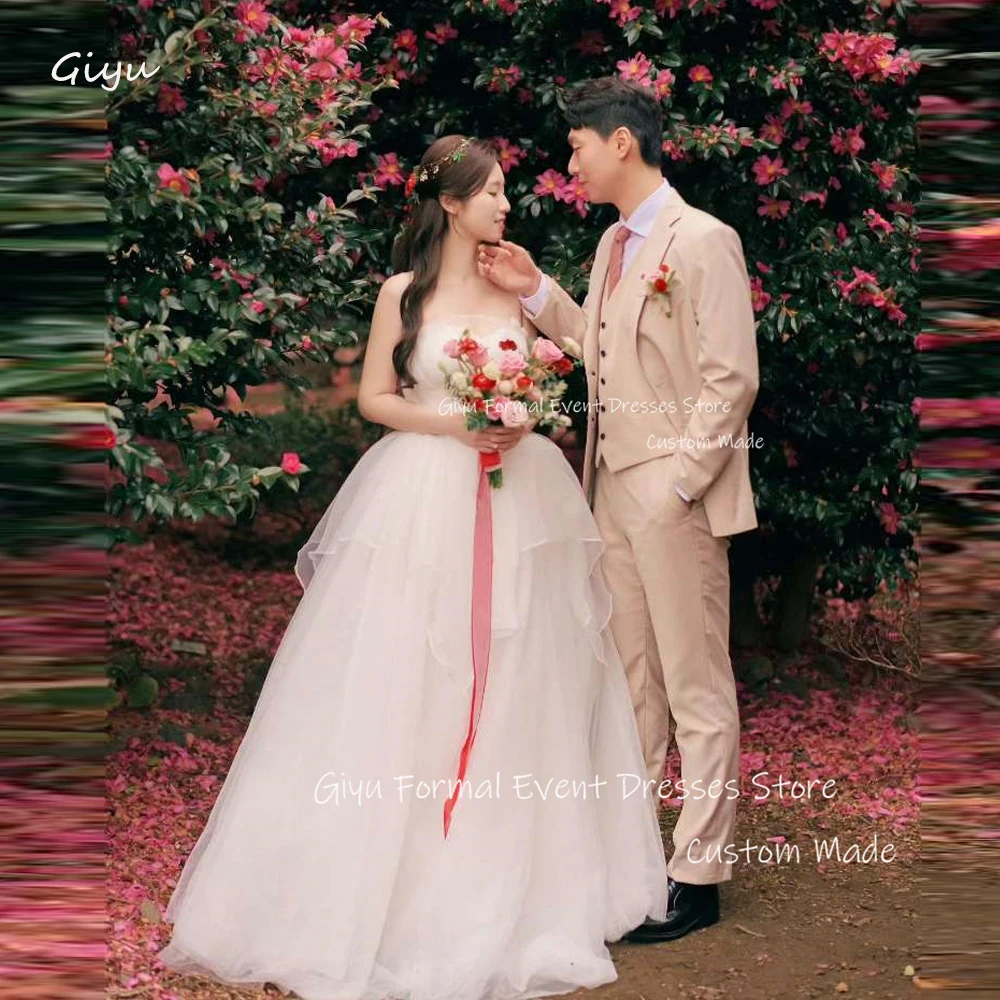 

Giyu Princess Organza A Line Wedding Dresses Korea Photoshoot Strapless Tiered Country Bridal Gowns Plus Size Robe de mariage
