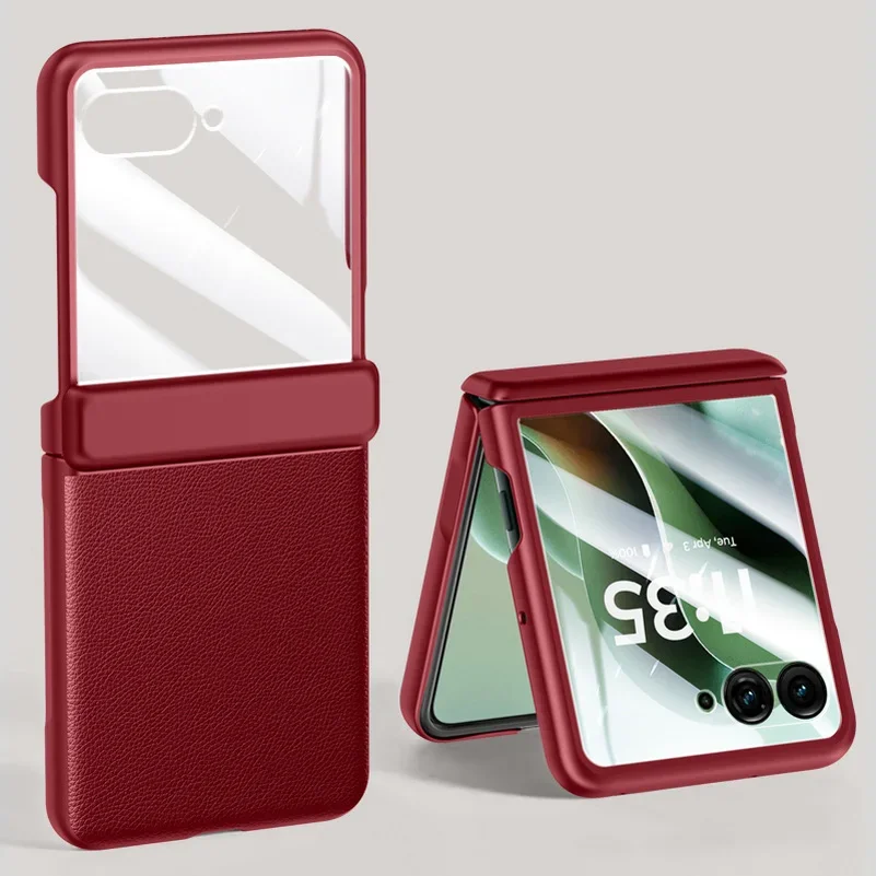 Spring Hinged PU Leather Case with Tempered Glass Protector, All-Inclusive Cover