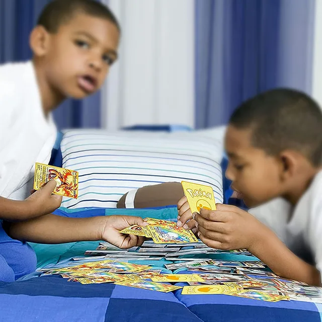 Pokemon black gold Game Cards Pikachu Anime Battle Metal Card Game Collection Cards for Kids Christmas Gift 6