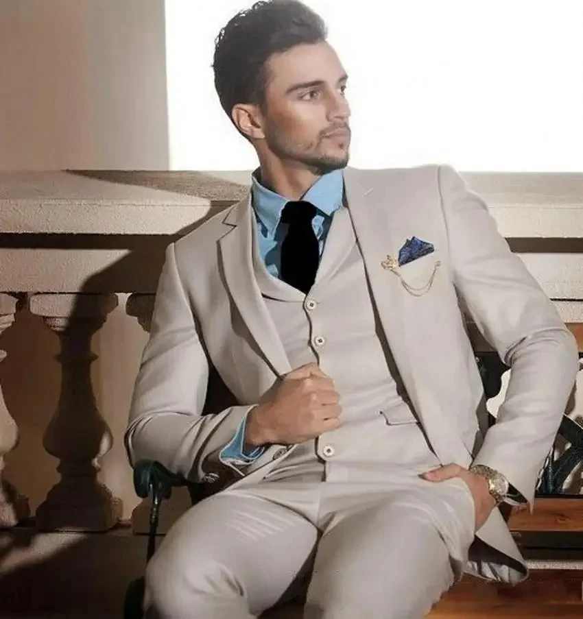 Men Wedding Suits For Groom Slim Notched Lapel Men's Tuxedo Balzer Formal Casual Male Suit Coat Vest Pants Costume Homme