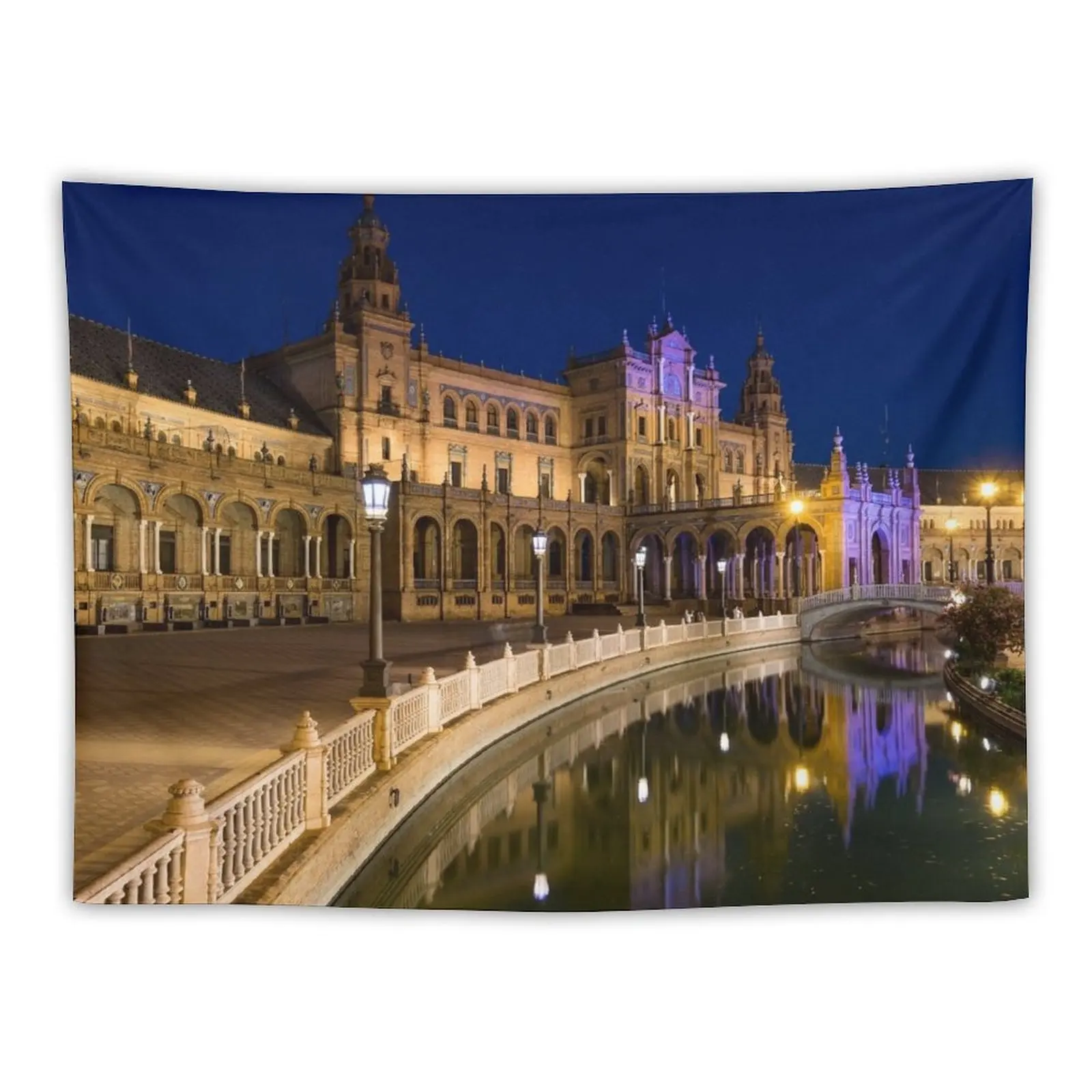 

New Andalusian Night Magic - the Magnificent Plaza de Espana in Seville Spain Tapestry Bedroom Decor Room Decoration Aesthetic