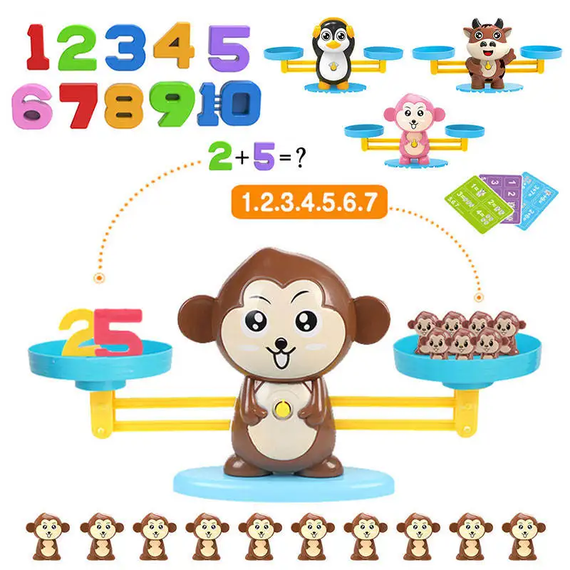 Monkey Balance Math Toy Baby Montessori Early Educational Balancing Scale Toys Teaching Material Table Games Interactive Gifts 6