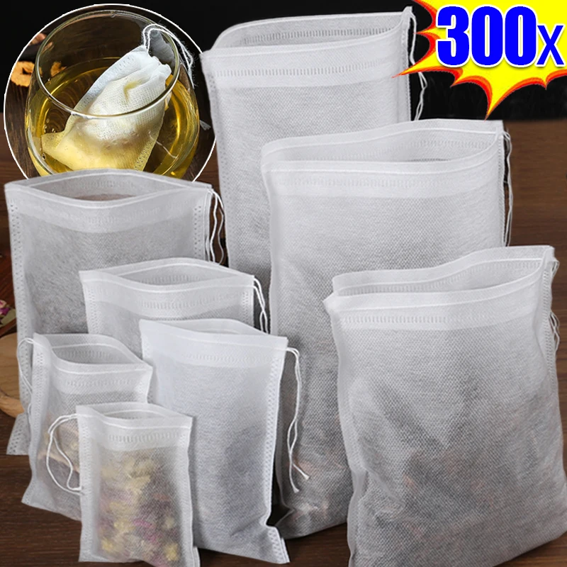 

300/50 шт. одноразовые чайные пакеты, пакеты для чая из нетканого материала с кулиской, кухонные пакеты для чая, кофе, рассыпного чая