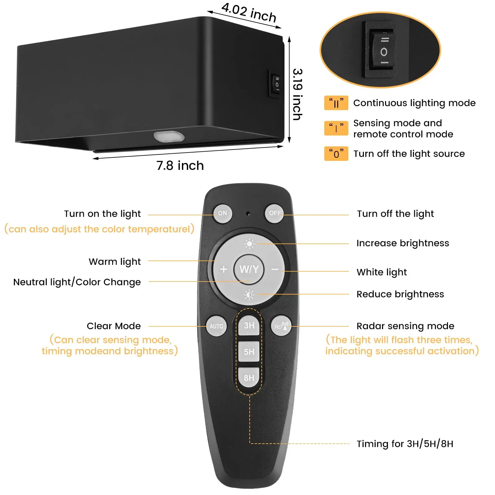 USB 충전식 실내 벽 램프, 리모컨 PIR 모션 센서, 마그네틱 벽 조명, 4400mah 배터리 작동