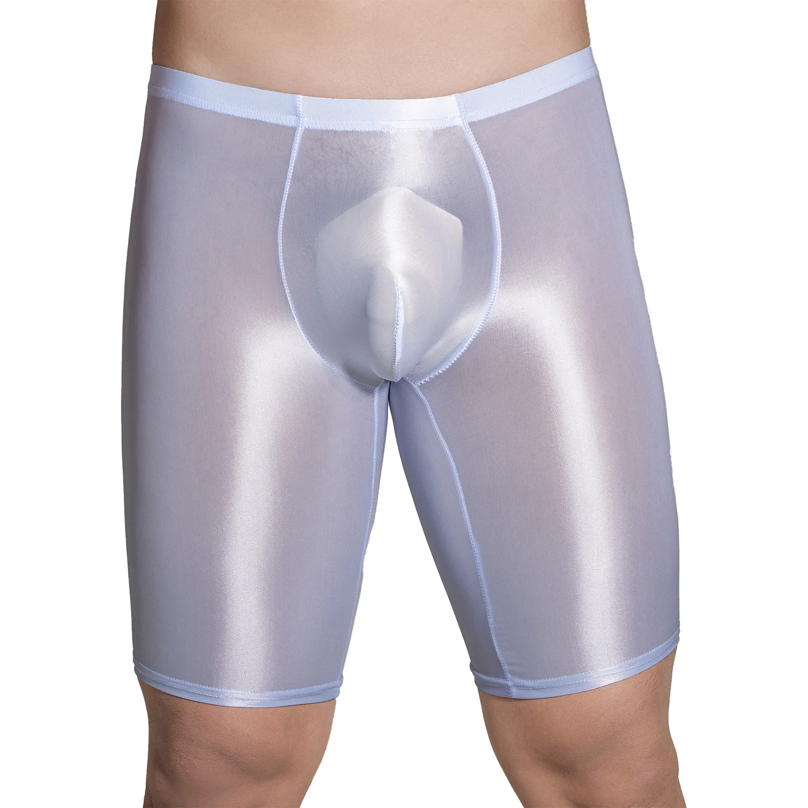 

Mens Ultra-Thin Glossy Boxer Shorts Convex Pouch High Stretch Tights Lingerie Shorts Pants for Nightclub Swimwear Bodybuilding