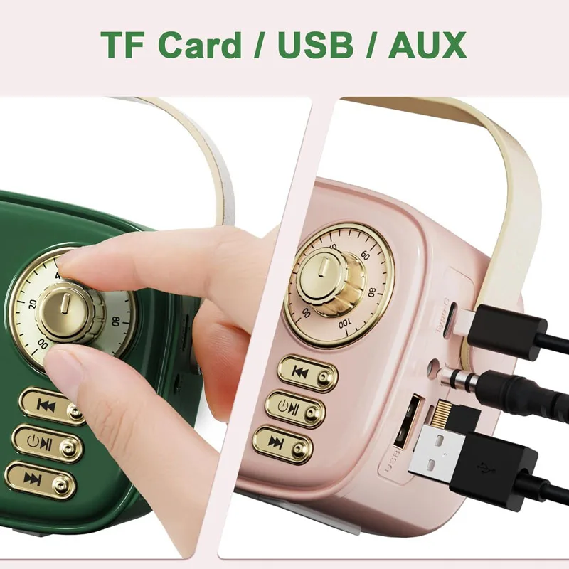Mini Retro Bluetooth Speaker Hifi Sound Vintage Music Box Wireless MP3 Music Player Rechargeable Support TF Card U Disk AUX