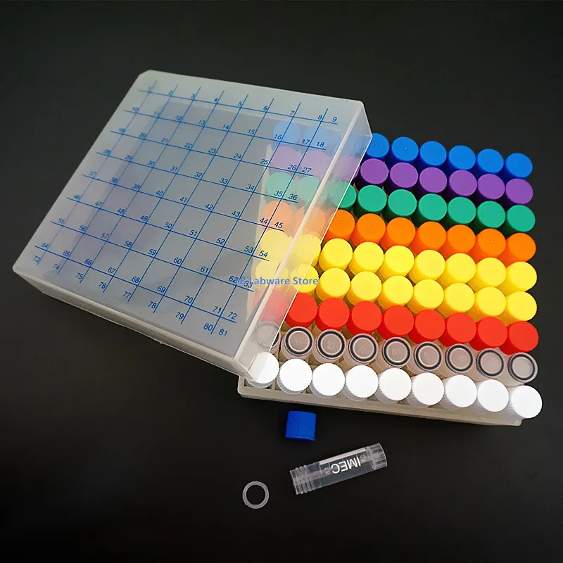 1Set Include One Piece 81- Lattice Digital Code Storage Box For Store Cryovial+81Pieces 1.8ml Plastic Refrigerating Tube