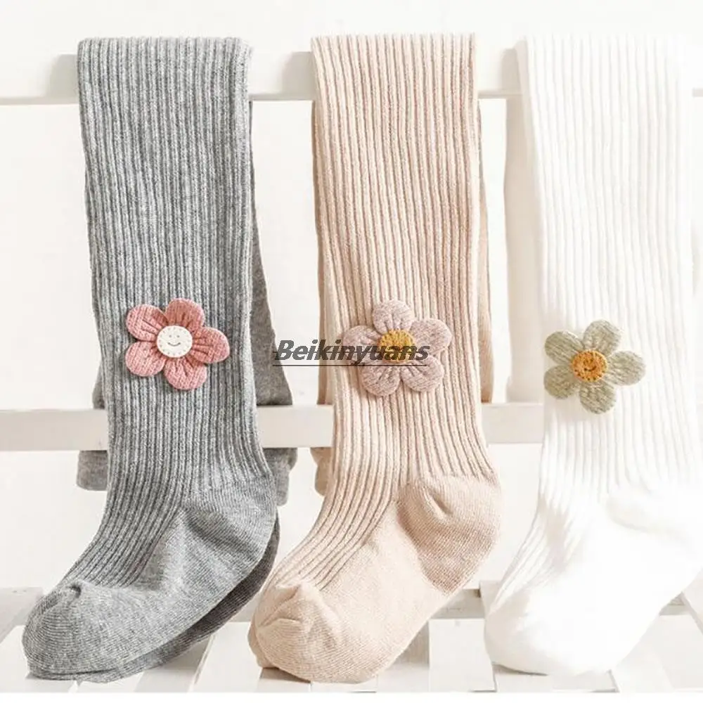 Spring and autumn children's thin striped cotton pantyhose big PP baby wear base sunflower exotic girls' pantyhose