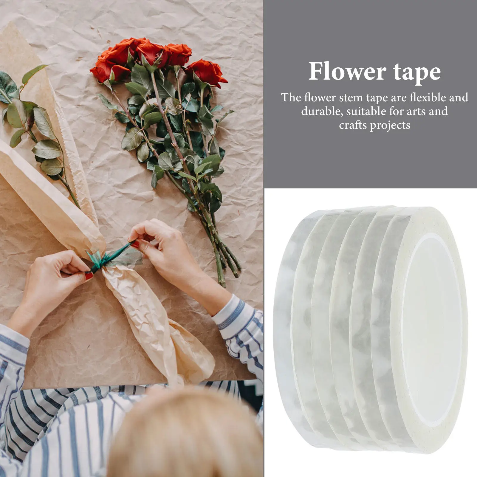 6 롤 투명 꽃 테이프 꽃다발 만들기를위한 프리미엄 유연한 줄기 포장 테이프 웨딩 DIY 꽃꽂이 꽃집