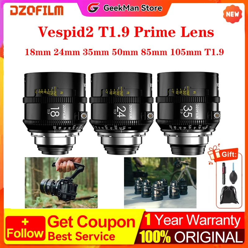 DZOFilm Vespid Prime 2 18mm 24mm 35mm 50mm 85mm 105mm T1.9 풀 프레임 VV 컴팩트 프라임 ™ 렌즈,ARRI,PL,마운트용
