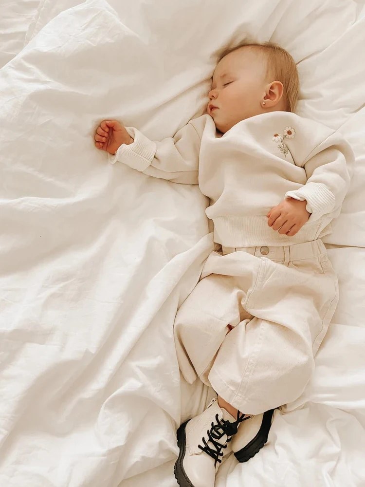 Kids Clothes Set 2Pcs Spring Winter Baby Girl Boy Embroidery Thicken Fleece Warm Sweatshirt Pant Boy Tracksuit Toddler Outfit