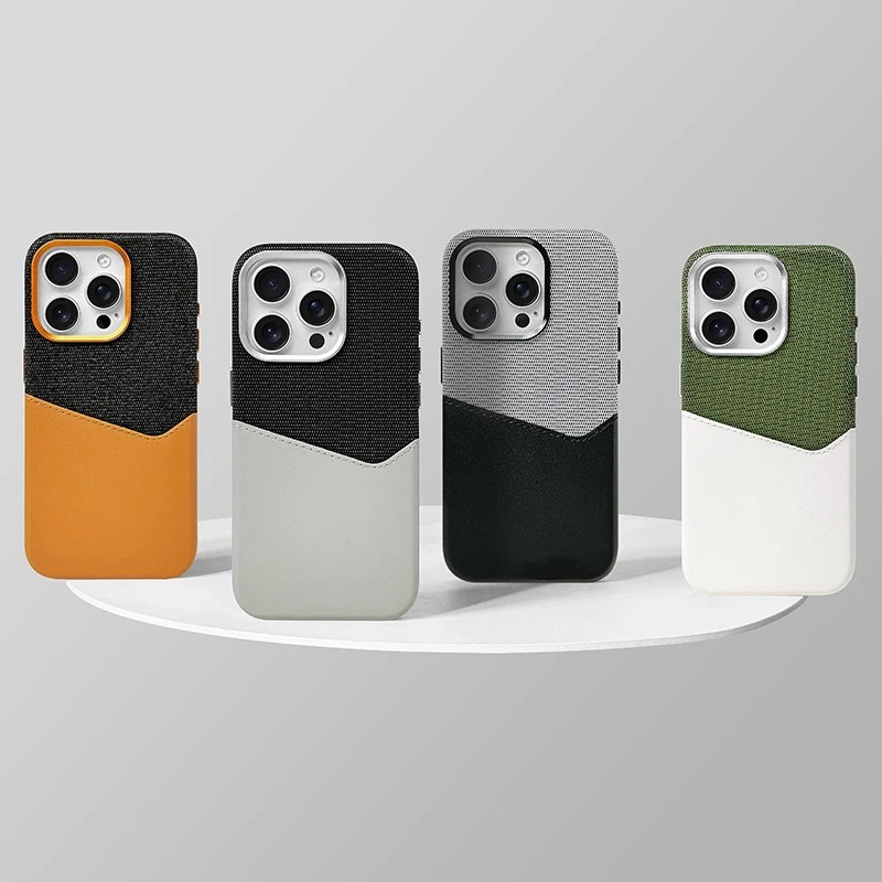 Linen Leather MagSafe Phone Case with Card Holder and Magnetic Wireless Charging - Shockproof Design