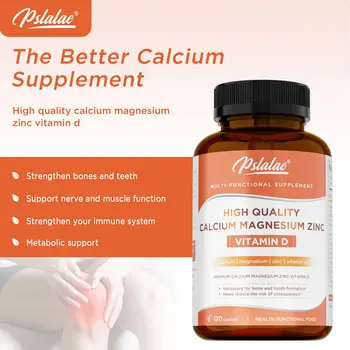 Calcium Magnesium Zinc Capsules - Helps Support Bones, Teeth, Heart Health, Improves Mood, Enhance Immunity - with Vitamin D