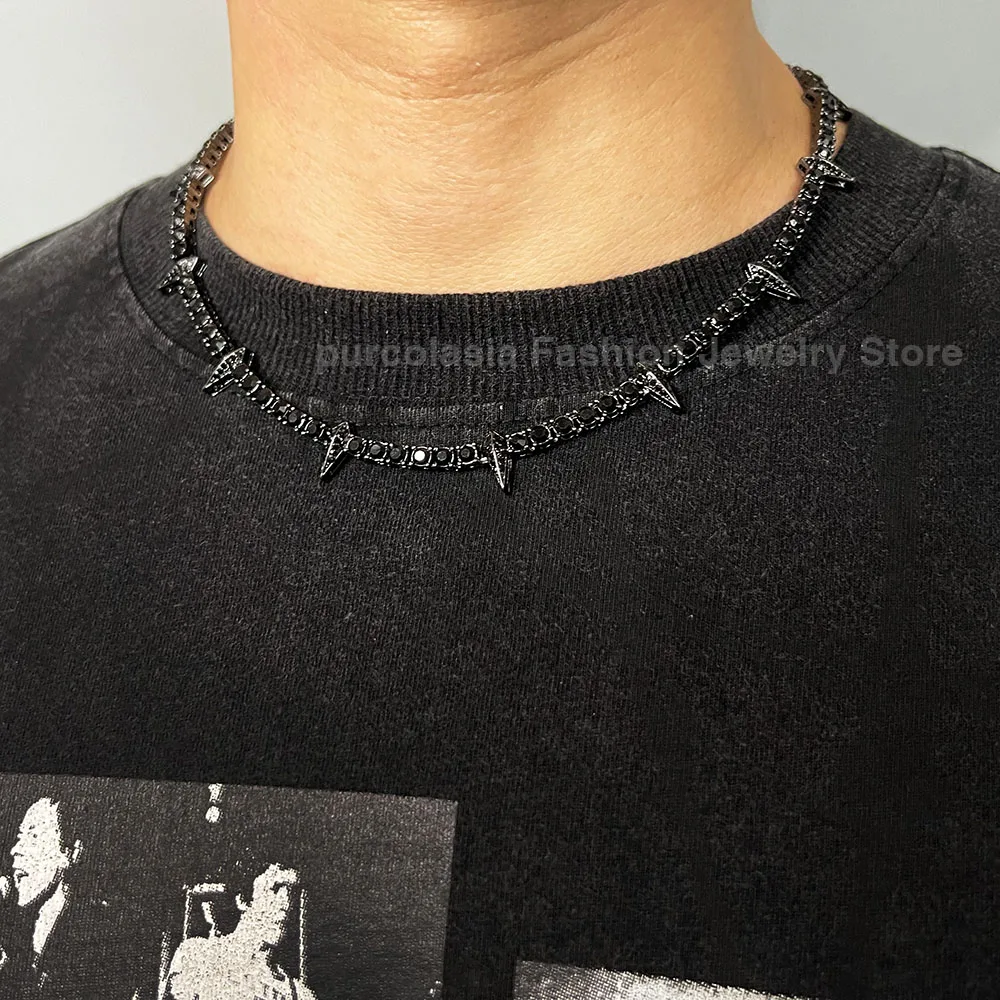 新品タグ付きcobble du piercing tops BLACK CJWN·O Black Panther Necklace Diamond Tennis Chain Iced Out