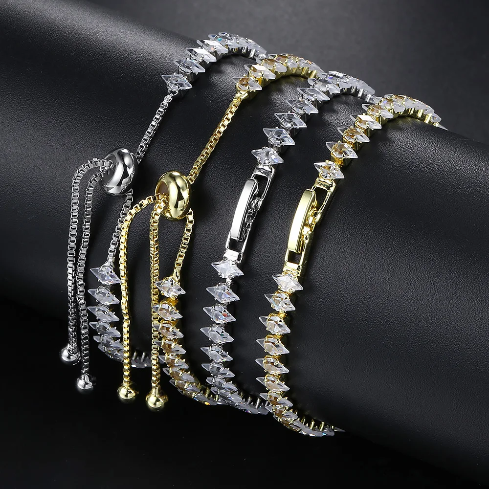 Luxuriöses zierliches Tennis-Armband für Frauen, silberfarben, funkelnder kubischer Zirkon, stapelbare Kette, Kristall, Bankett, Hochzeit, Schmuck H085