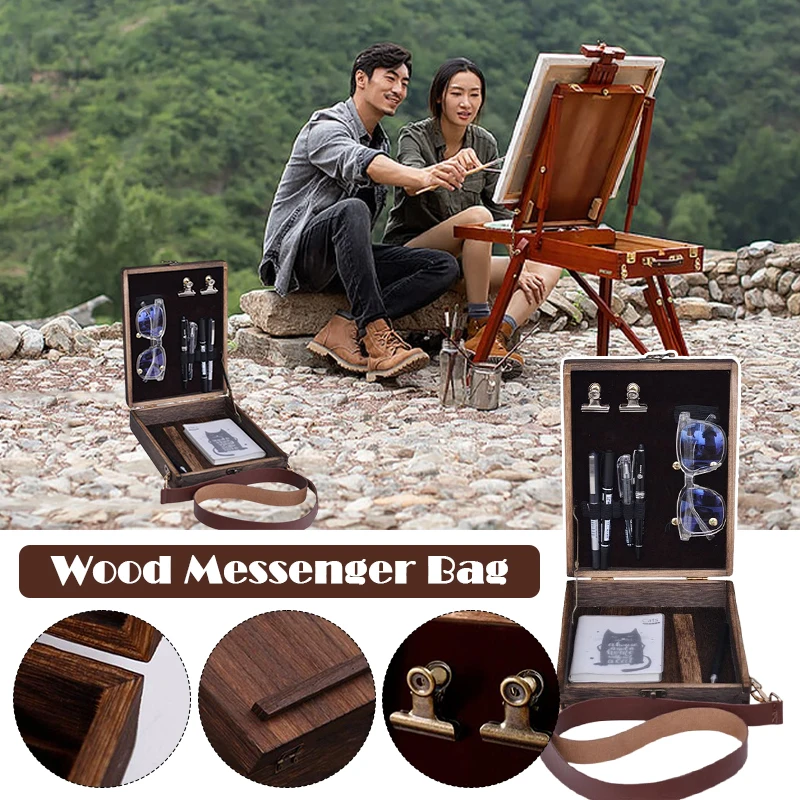 Retro Nostalgic Writers Wood Box Bags Tool Storage Nostalgic Writers Messenger Wooden Box with Hinged Lid Front Clasp