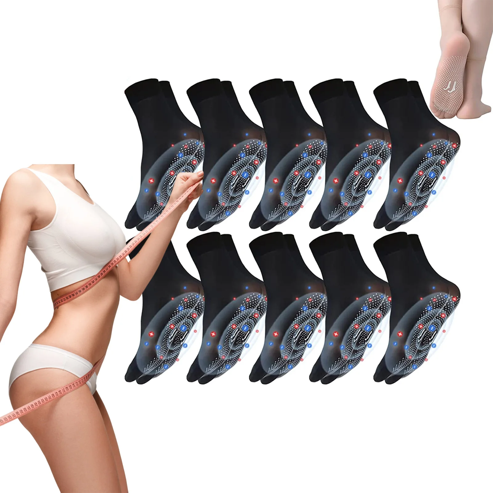 

Tourmaline Ionic Body Shaping Stretch Socks Breathable Mesh Net Tight Anti-skid Stockings 10 Pairs Festival Gift For Adult