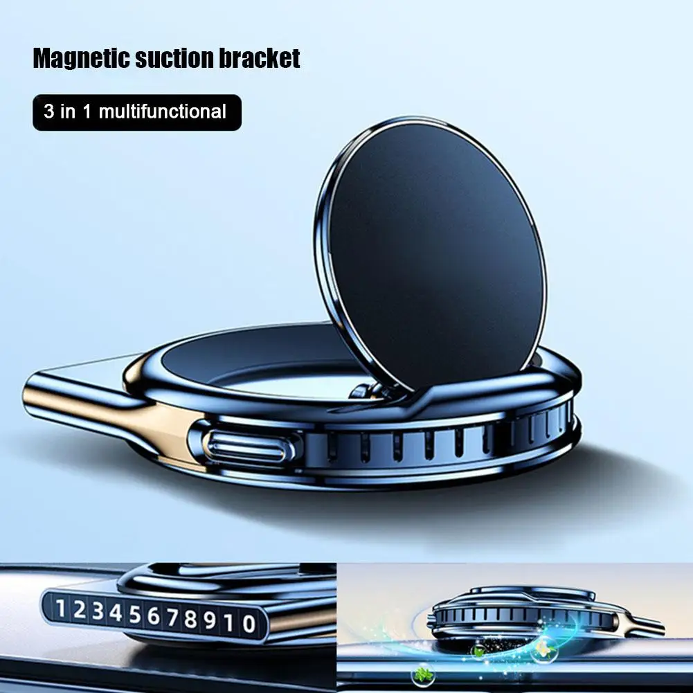 3 IN 1 Magnetic Car Phone Holder Temporary Parking Stand Phone Foldable Aromatherapy Number GPS Navigation Mobile Plate A4H9