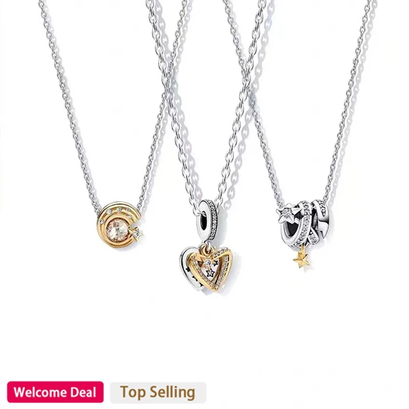 New Hot Selling High Quality Original Women's 925 Sterling Silver Heart Necklace Set DIY Pendant Jewelry Fashion Sweet Style hot selling metal earring srorage earrings organizer cup shape heart shape earring holder jewelry display necklace display rack