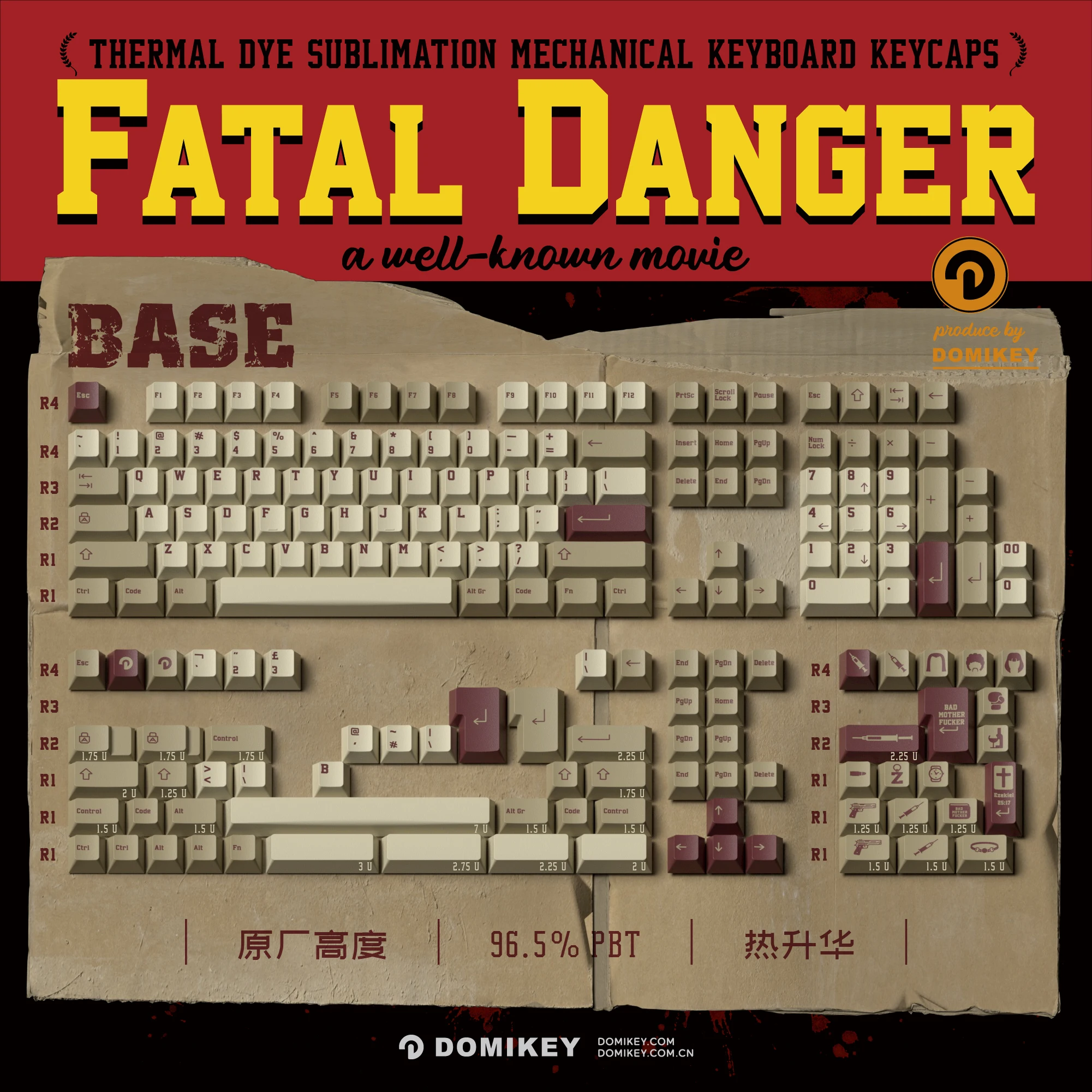 

Domikey Fatal Danger Keycap Cherry Profile Dye Subbed Keycap Set thick PBT for Mechanical Keyboard BM60 CSTC75 BM65 BM68 XD60