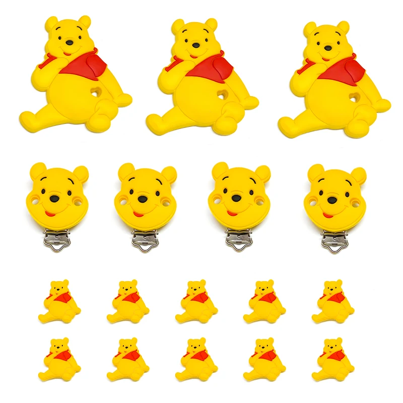 Teething Beads 1/3/10pcs New Silicone Pooh Bear Beads Teether Food-Grade Chewing Teeth Bead DIY Nipple Chain Jewelry Accessories