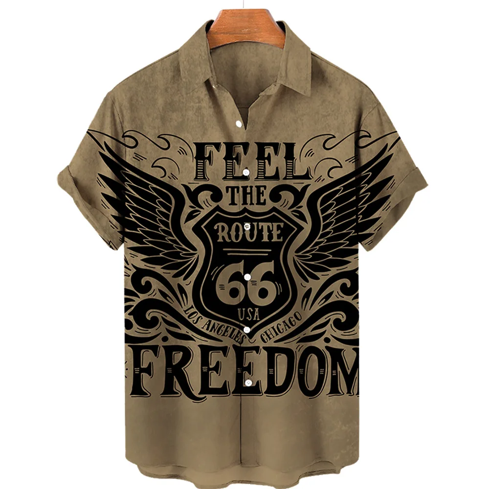 

Men'S Hawaiian Shirts Route 66 3D Printing Shirt Casual Blouse Short Sleeve Oversized Male Clothing Tops Tee Outdoor Streetwears