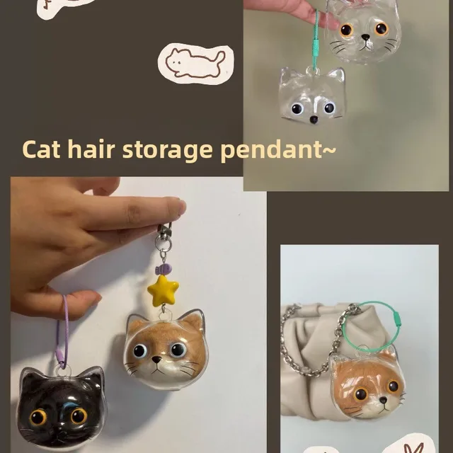Cat Hair Storage Keychain Transparent Box Creative Pet Fur Keepsake Holder Hanging Pendant Portable Cat Fur Organizer Accessory 3