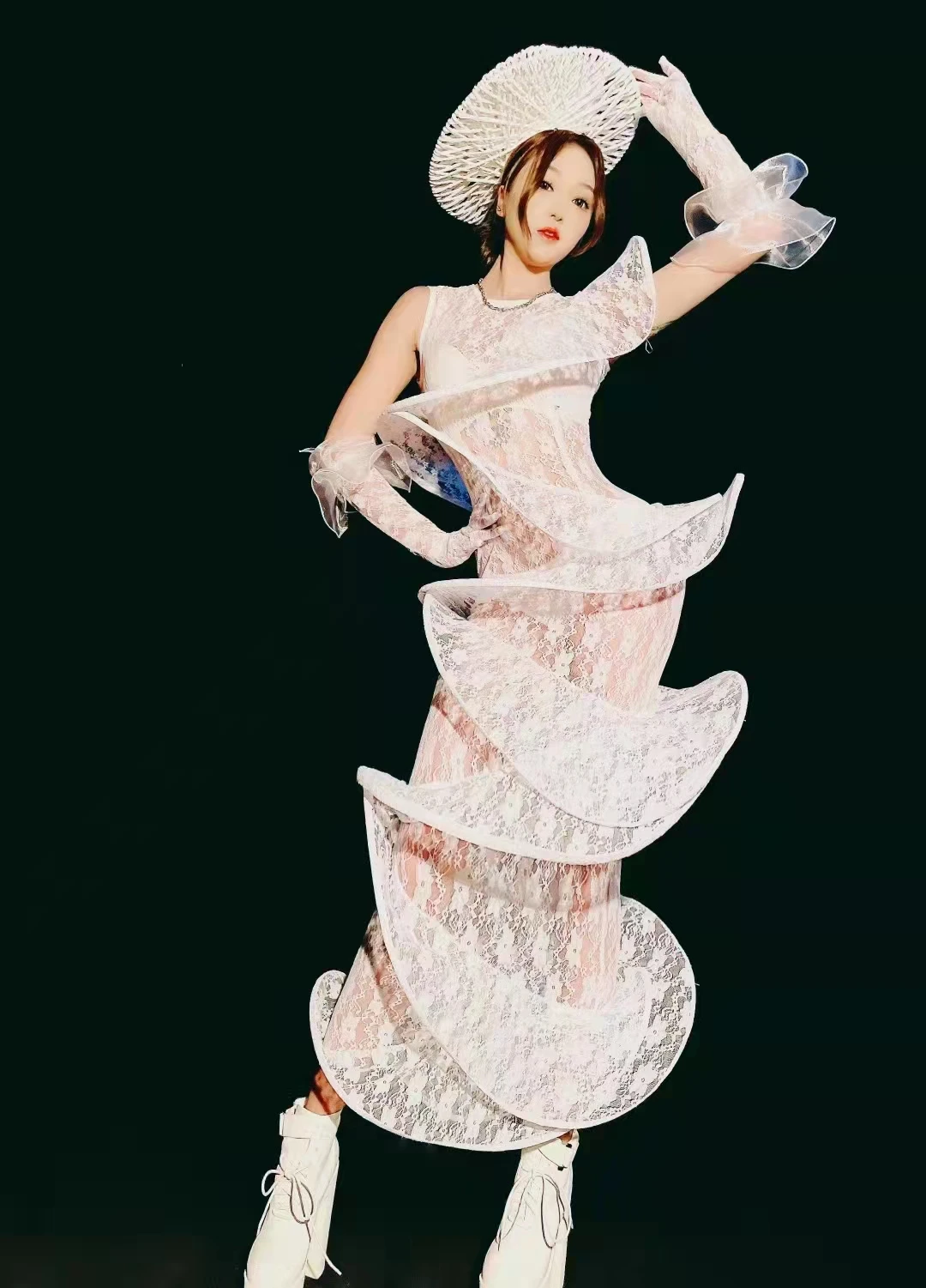 

Bar Party Show Exaggerated Dance Costume Women Dancer Singer Sexy Transparent Stage Wear Model Catwalk Performance Petal Dress