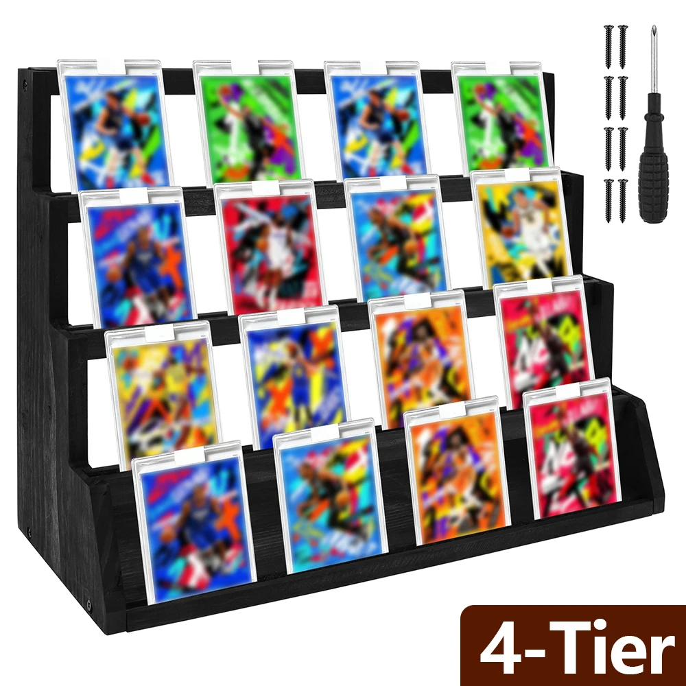 4 Tier Trading Card Display Stand Wooden Sport Card Collection Riser ...
