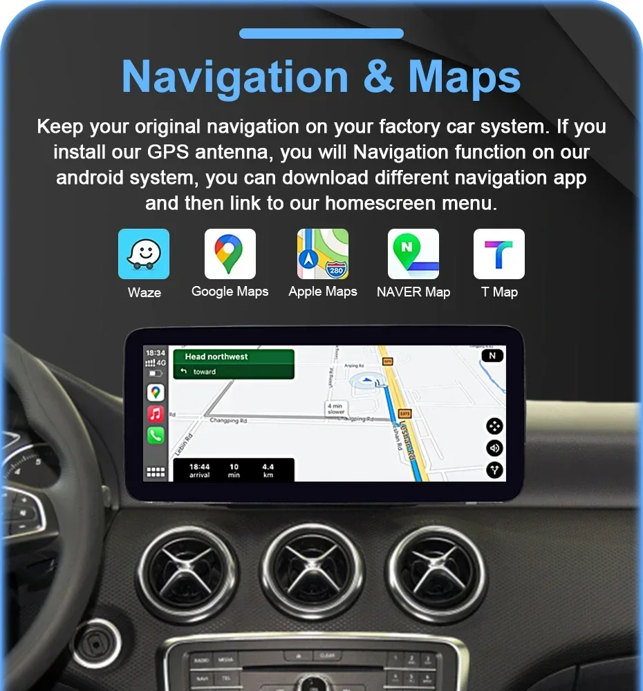 Drahtloses Carplay Android Auto Autoradio 12,5 Zoll Linux Touchscreen für Mercedes-Benz A-Klasse CLA GLA W176 W117 X156 2012-2020 GPS – Detail 12
