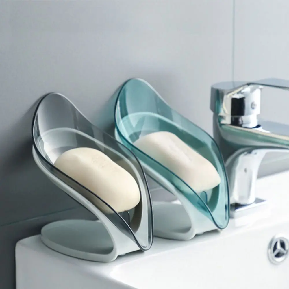 

Leaf Shape Soap Box Non-Slip Suction Cup Plastic Soap Container with Drain Soap Dish Kitchen