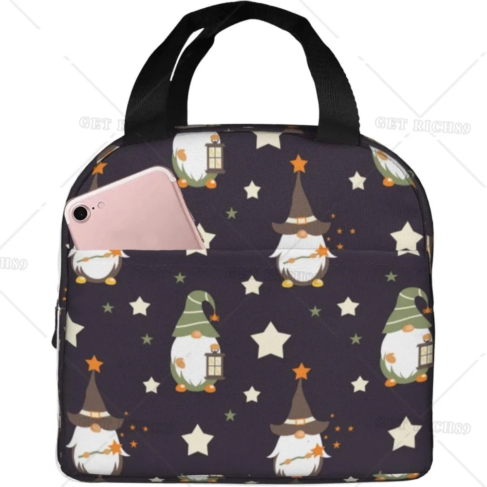 

Funny Cute Gnome Stars Lunch Bag for Women Men Insulated Box Container with Frond Pocket for Work Picnic Travel School