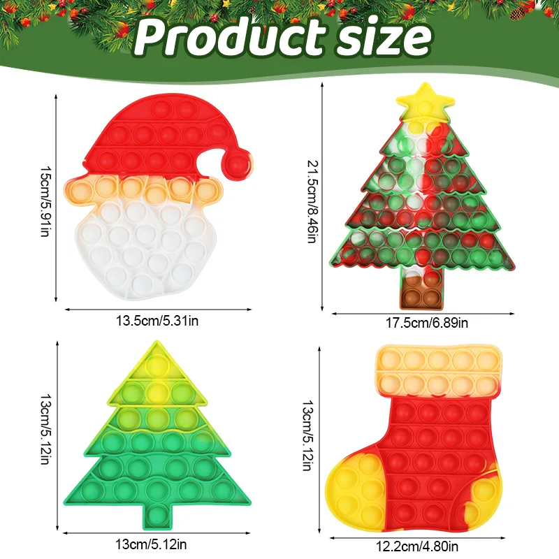Santa Claus Xmas Tree Pop Fidget Toy Kids New Year Party Gift Favors Christmas Decoration Bubble Sensory Reliver Stress Toys
