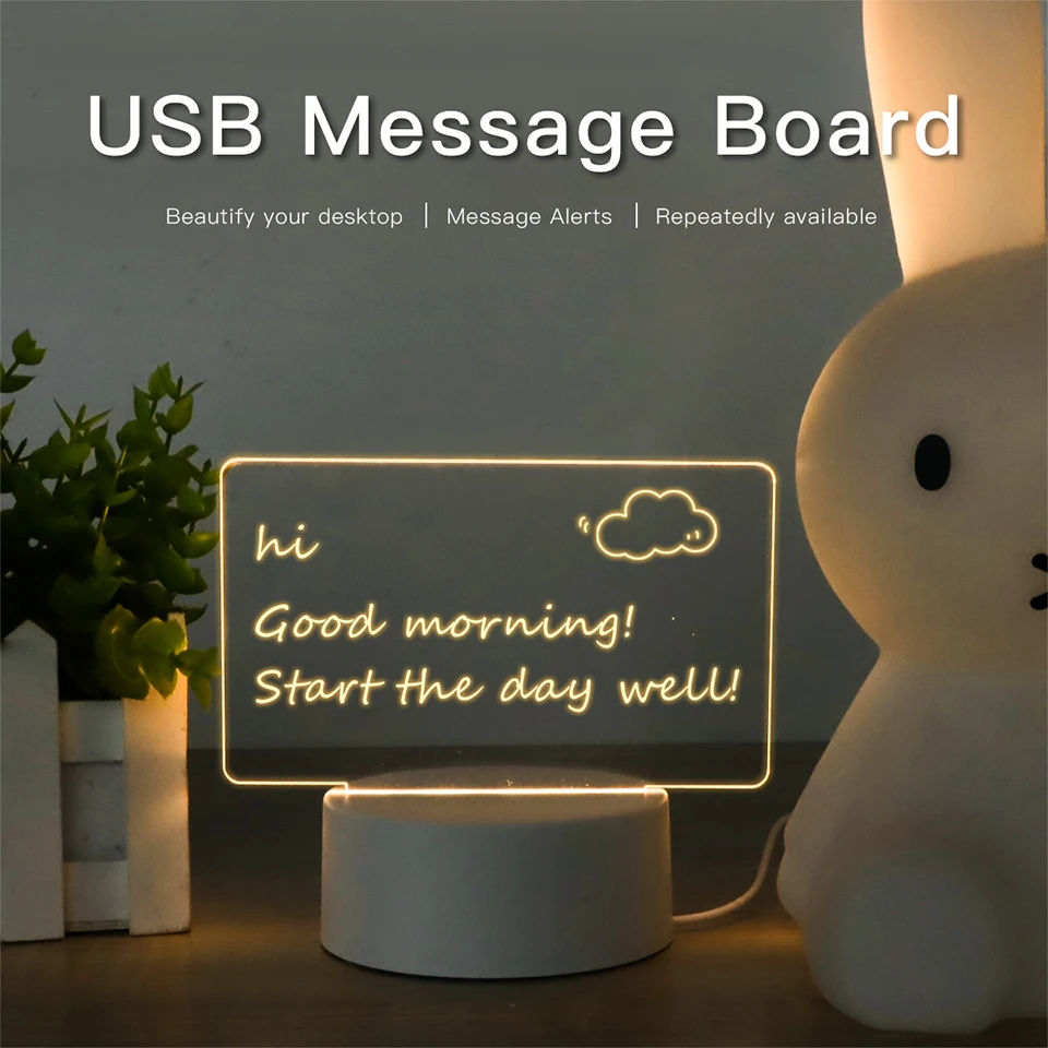 Description Picture 2 of itemHandmade Writing Board Decorative Ornament Acrylic 3D Visual Desk Lamp Creative LED Writing Board Notepad Girlfriend Boys Gift