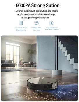 Robot Vacuum Cleaner Combo and Mop 6000PA Strong Suction Robotic App& Remote Control Self-Charging Smart Mapping for Pet Hair 5