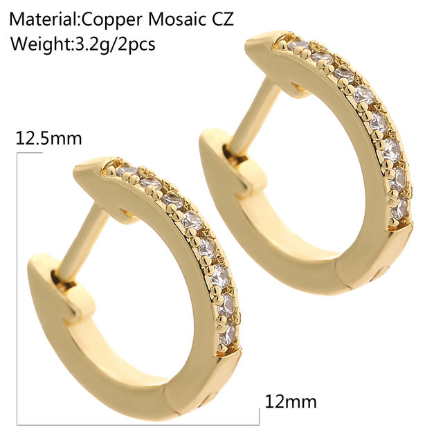 Earrings for Women 13mm Gold Simple Round Hoop Earring 2pcs Copper Charm Micro Pave Zircon CZ Korean Fashion Earrings Gift