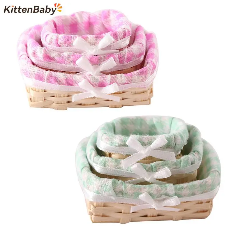 

Cute Bamboo Dollhouse Rattan Frame Frame Handwoven Vegetable Food Flower Picnic Basket Dolls Miniature Decoration