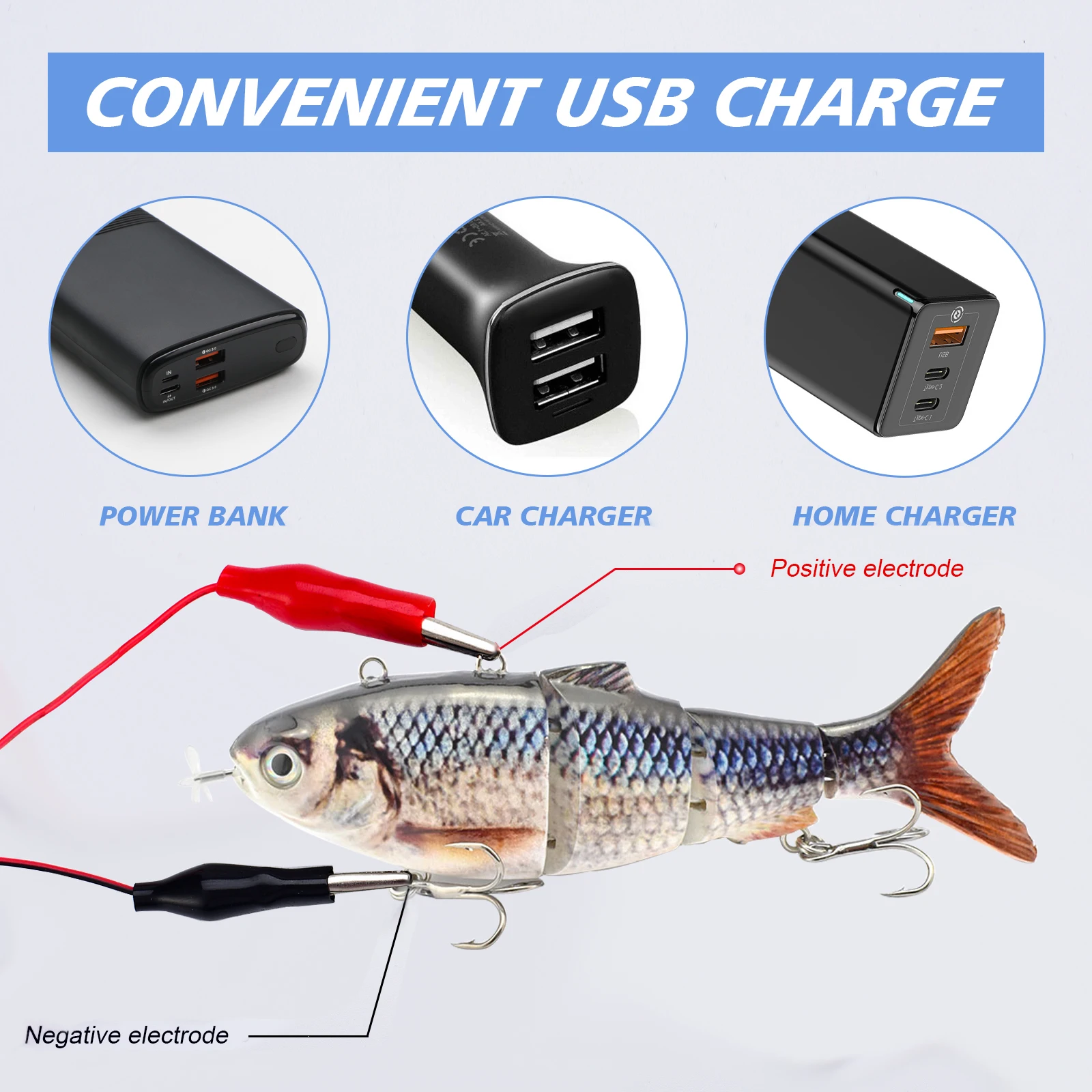 lure Robotic Swimming Lure USB Rechargeable LED Light Multi