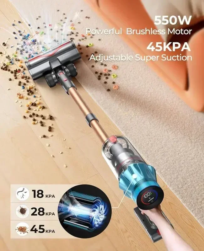 Laresar Cordless Vacuum Cleaner, 550W/45Kpa Stick Vacuum Cleaner , Anti-Tangle Vacuum Cleaner with Charging Station Touch Screen 2