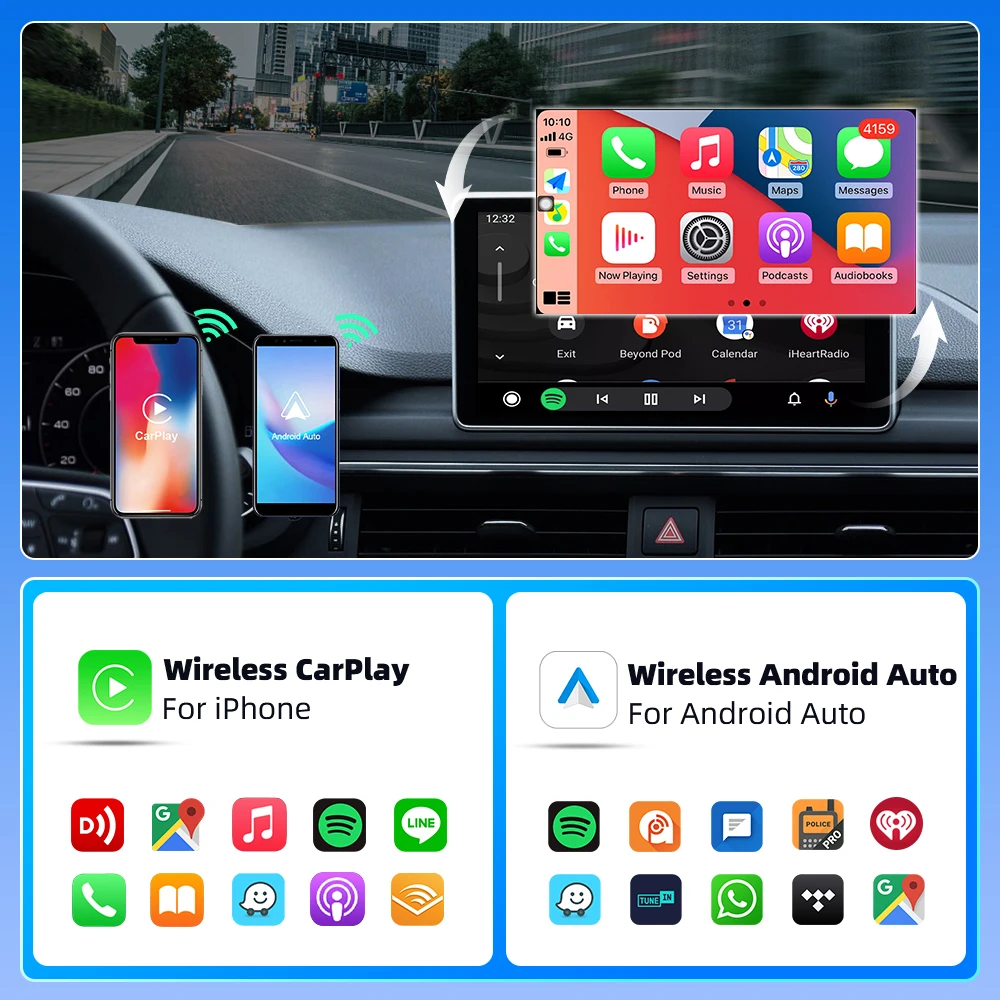 EKIY 2in1 Wireless CarPlay Dongle Wireless Android Auto Adapter Car Intelligent Systems AI Smart Box For Car With Wired CarPlay