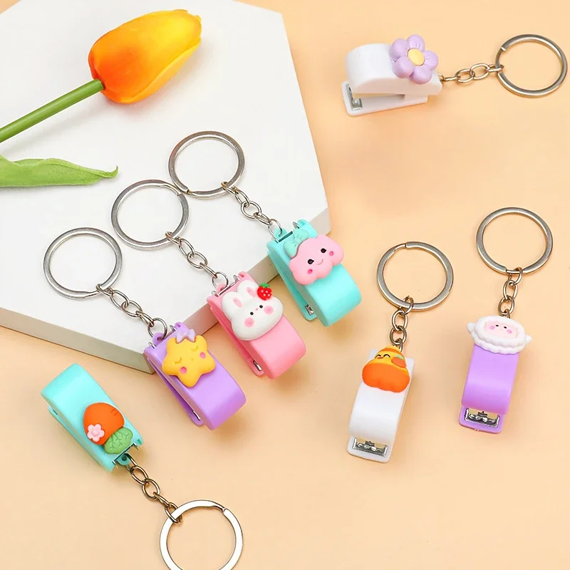 Push Stapler Mini Stapler Set Hand Stapler Rotatable Stapler Metal Stapler Cartoon Mini Stapler 10# Keychain Portable Stapler for Students Office School Binding Supplies