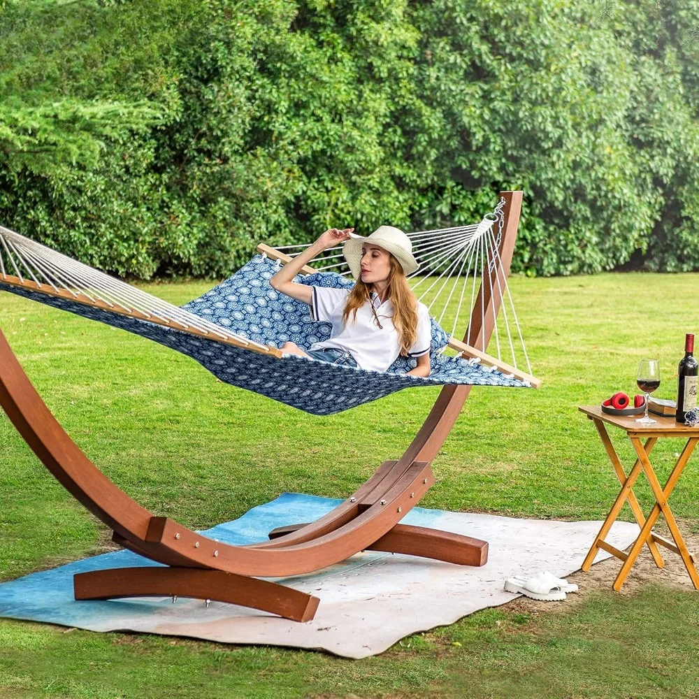 

Hammocks，Double layered quilted fabric hammock with support bars and detachable pillows Hammocks